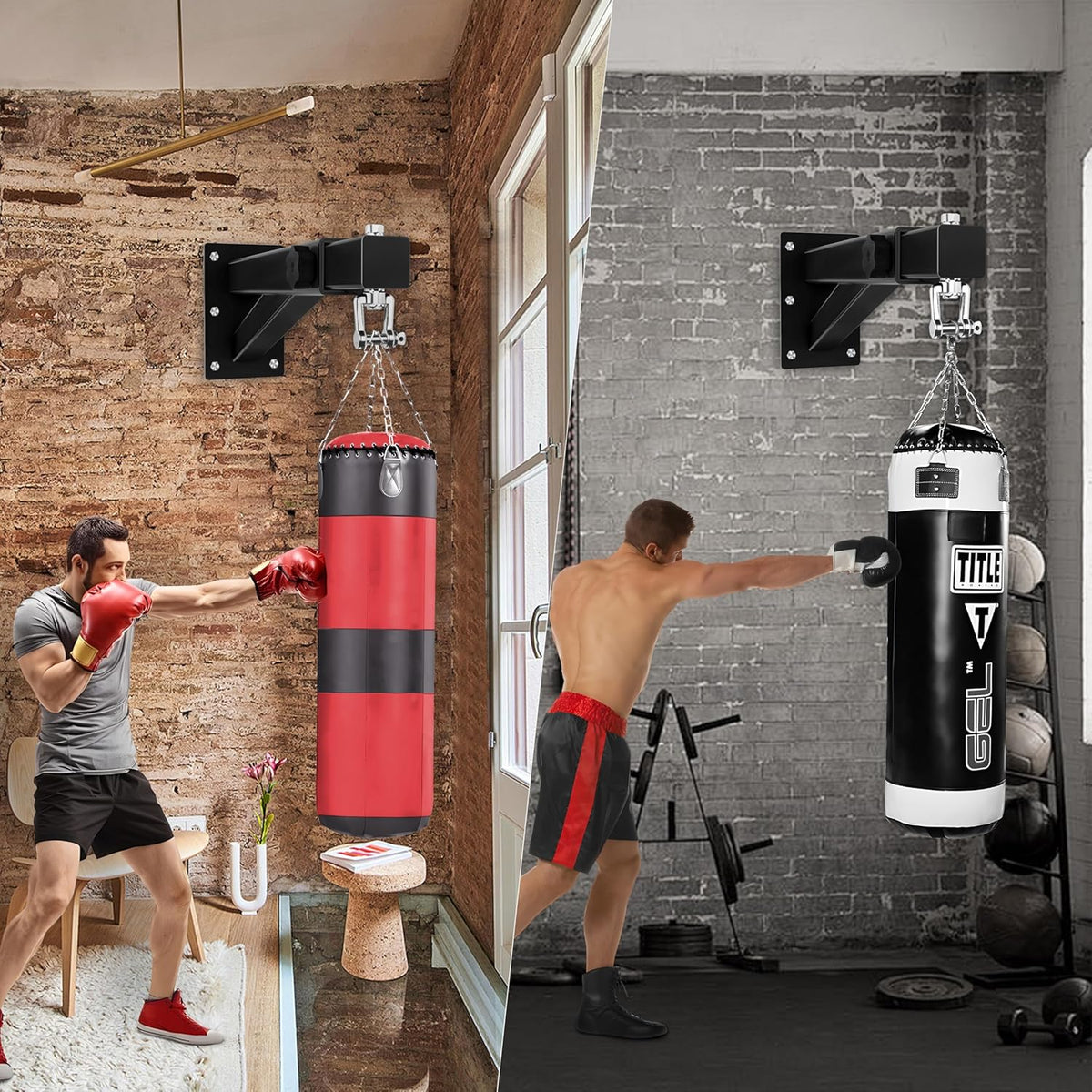 Adjustable Heavy Duty Bag Hanger,Wall Mount Punching Bag Hanger,Thickened Steel Plate and Stainless Steel kit for Home Gym Indoor Outdoor (Supports up to 900Ib)