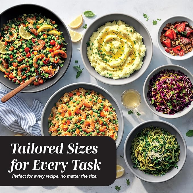 COOK WITH COLOR Mixing Bowls with TPR Lids - 12 Piece Plastic Nesting Set includes 6 Prep and Lids, Microwave Safe Bowl (Black Ombre)