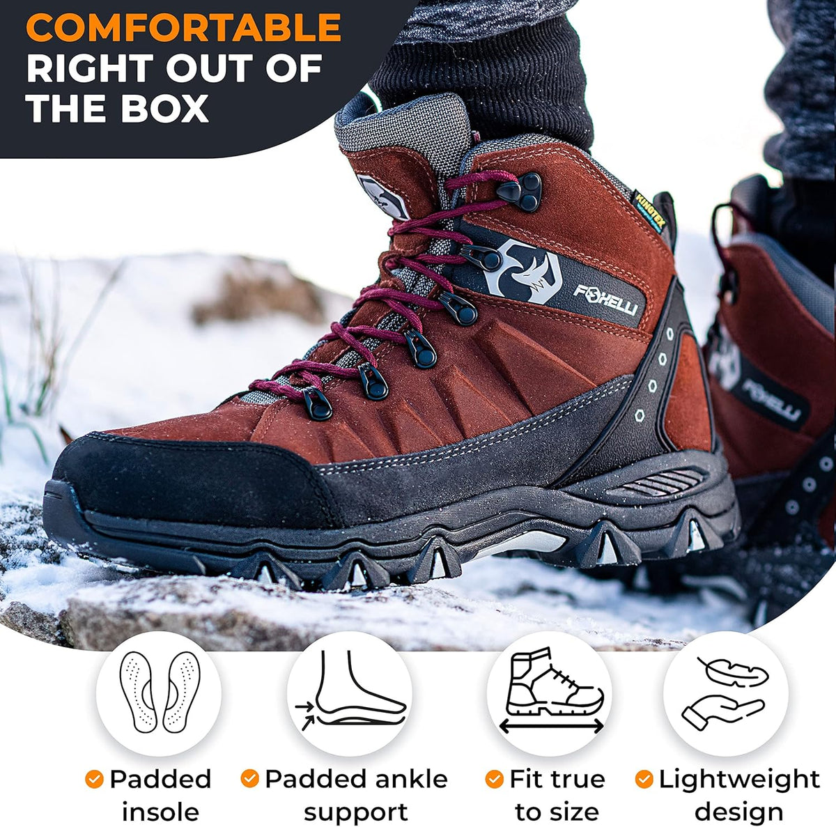 Foxelli Men’s Hiking Boots – Waterproof Breathable & Lightweight Suede Leather Hiking Boots for Men