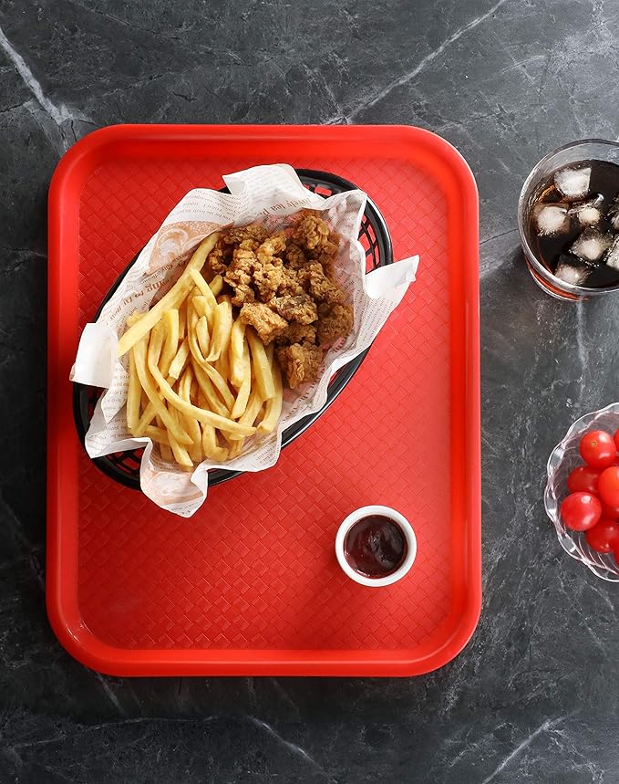 New Star Foodservice Fast Food Tray, Set of 12 (Red, 10 by 14 Inch)