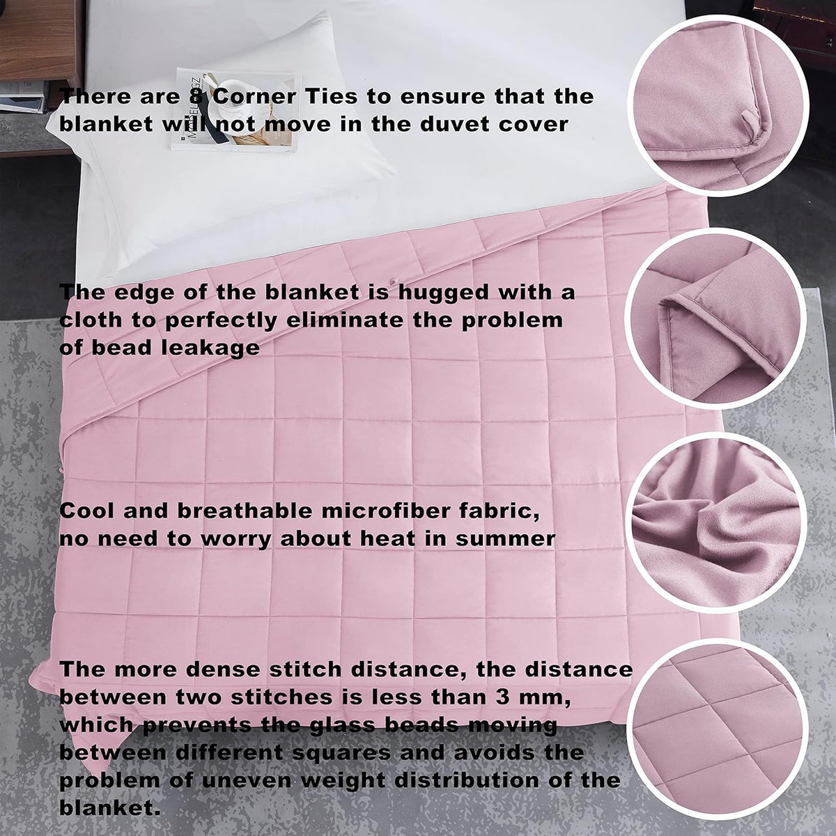 L'AGRATY Weighted Blanket - 48"x72" 15lbs Cooling Breathable Heavy Blanket Microfiber Material with Glass Beads for Adult All-Season Summer Fall Winter Soft Thick Comfort
