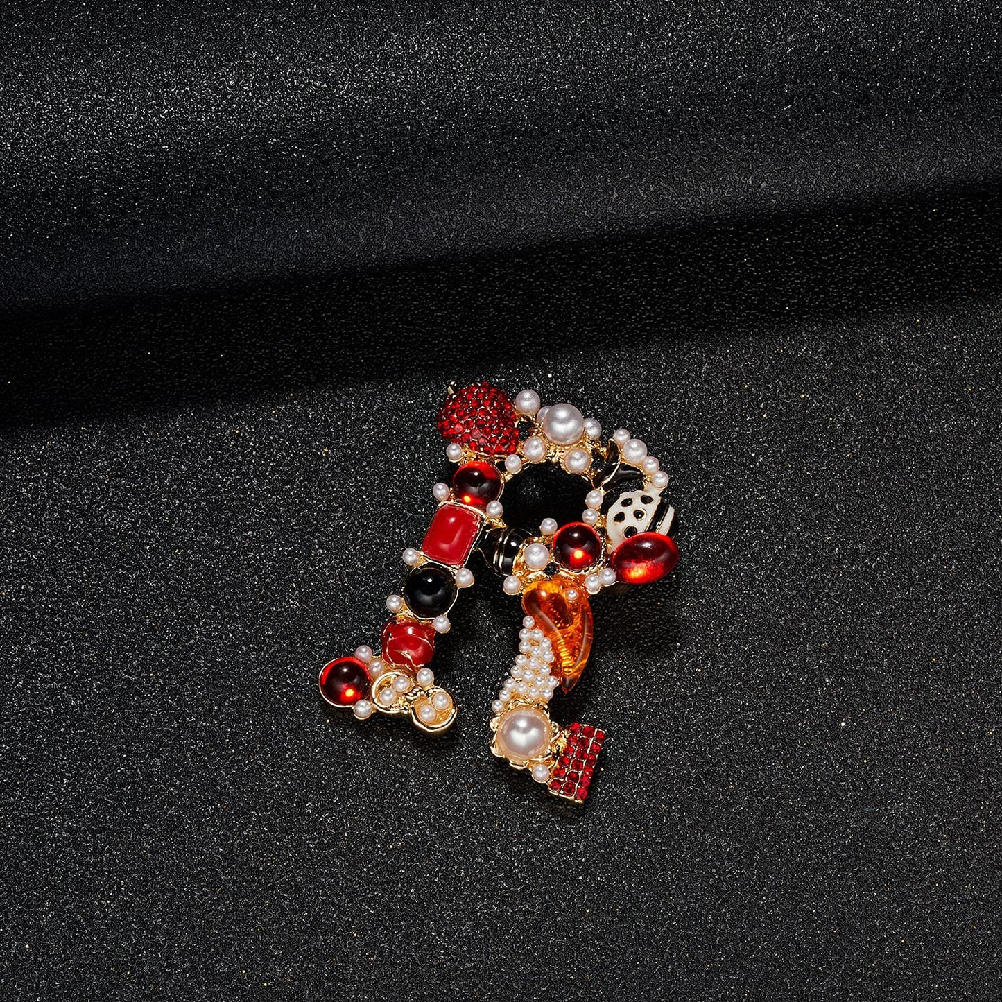 RINHOO Crystal Pearl Initial Brooch Gold Plated Enamel Colorful Letter Alphabet Breastpin Pin Jewelry for GIFTS (Letter -R)