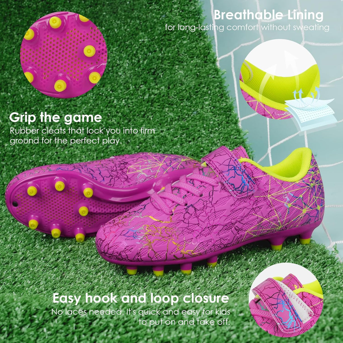 brooman Kids Firm Ground Soccer Cleats Girls Football Cleats with Shin Guards and Soccer Socks
