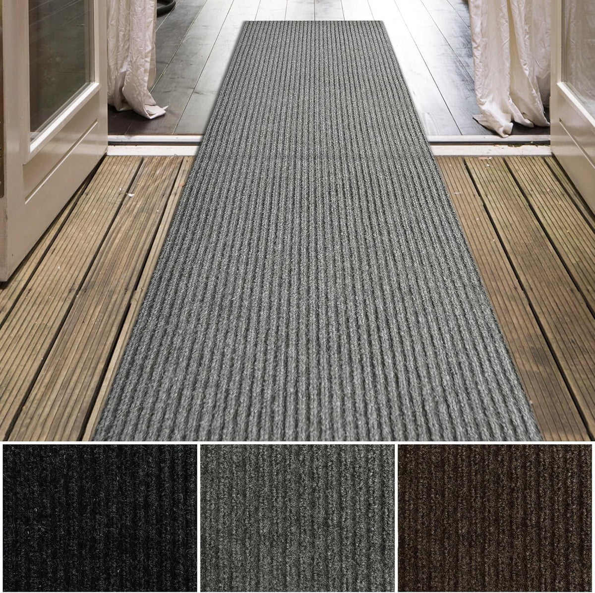 iCustomRug Spartan Weather Warrior Duty Indoor/Outdoor Utility Ribbed in 3ft,4ft,6ft Widths 70 Custom Sizes with Natural Non-Slip Rubber Backing 4'X22' in Grey