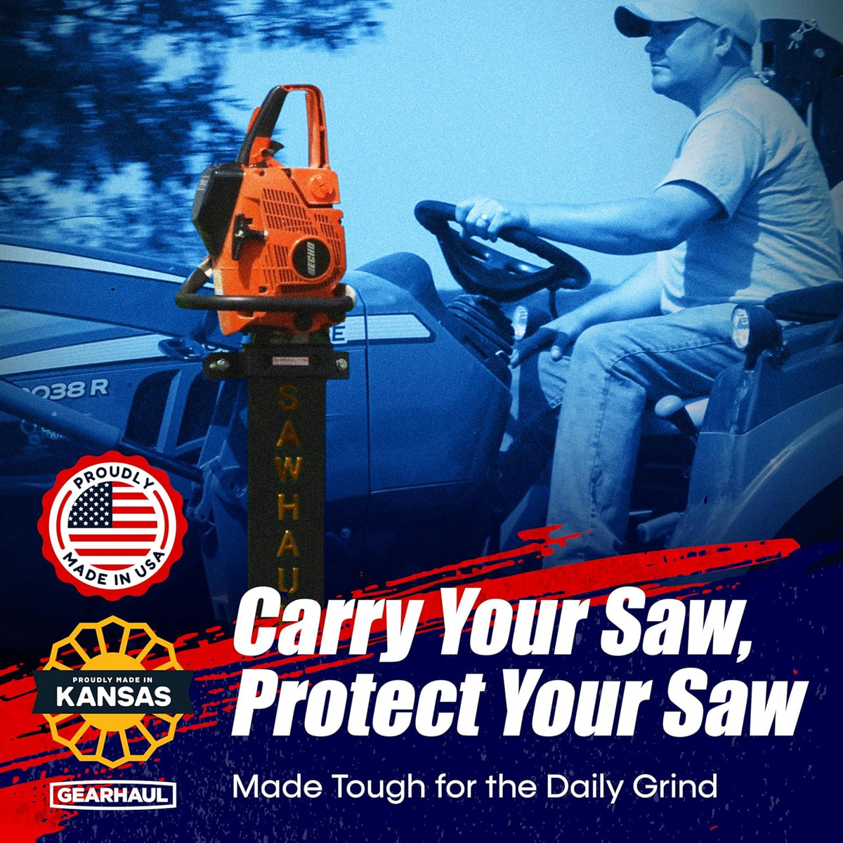 SawHaul Universal Tractor Chainsaw Holder - Made in Kansas USA - Fixed Mount Chainsaw Carrier (36" Orange) Compatible w/All Brands