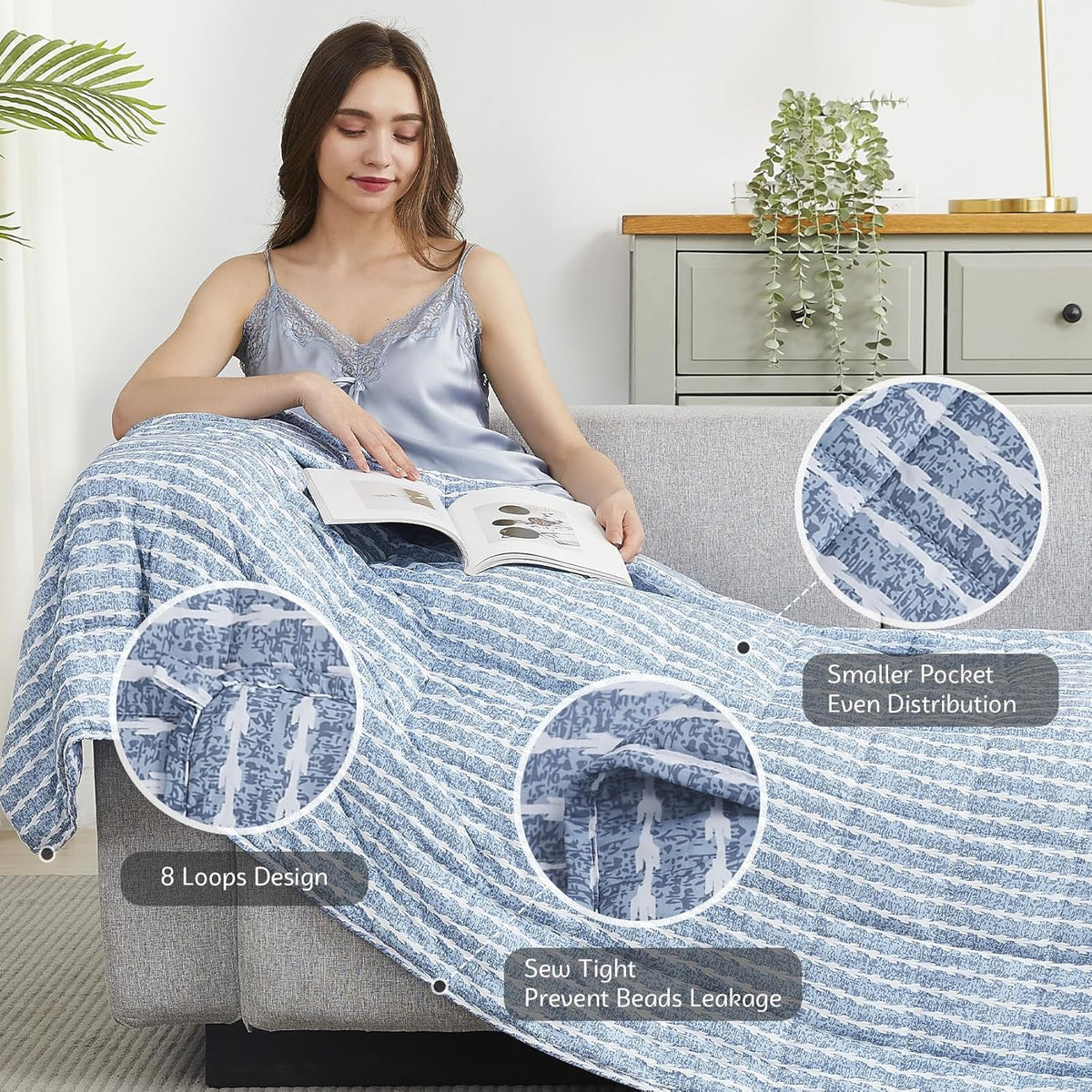 L'AGRATY Weighted Blanket - 60"x80" 15lbs Cooling Breathable Heavy Blanket Microfiber Material with Glass Beads for Adult All-Season Summer Fall Winter Soft Thick Comfort