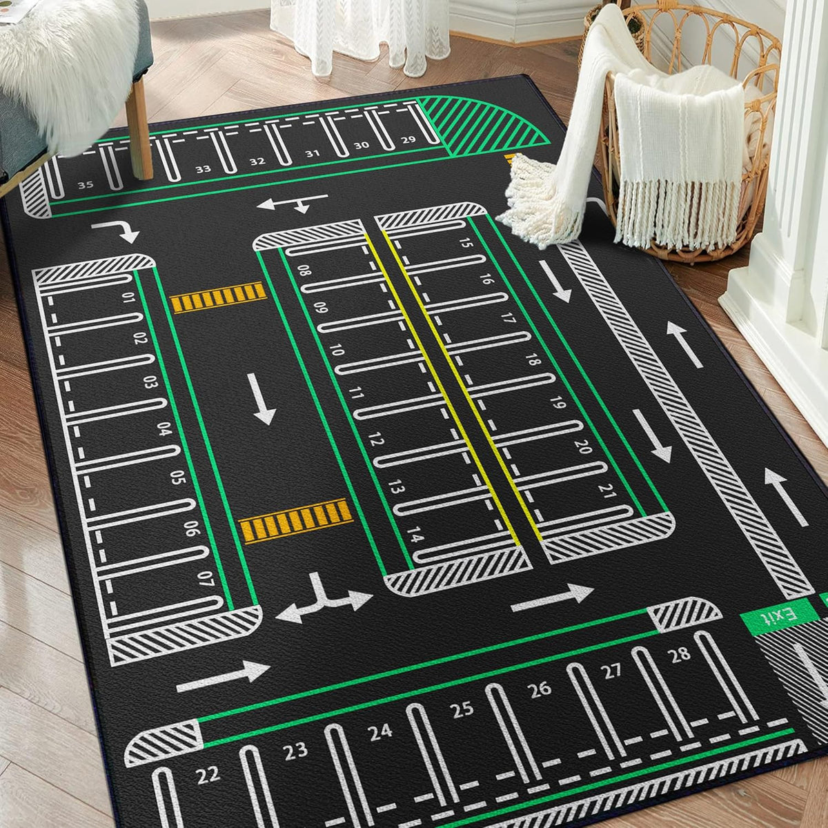 Play Mat 5'x 6'6" Traffic System Playmat Car Rugs for Toy Boys Carpet City Pretend Play Carpet Educational Road Traffic Play Mat for Bedroom Play Room Non-Slip Washable