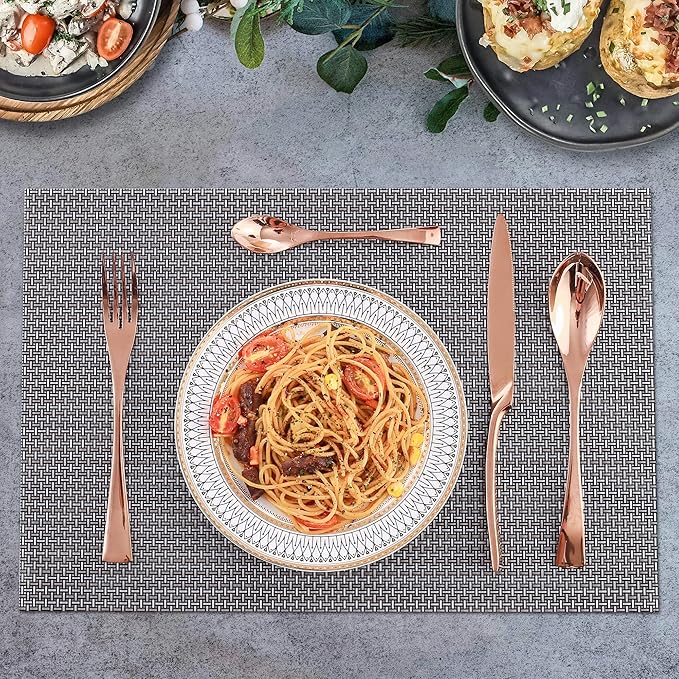 Lemeya 24-Piece Rose Gold Silverware Set for 6,18/10 Stainless Steel Cutlery Set with Forged Stand Knife,Modern Flatware Utensils Set,Forks Spoons and Knives Set,Mirror Polished,Dishwasher Safe