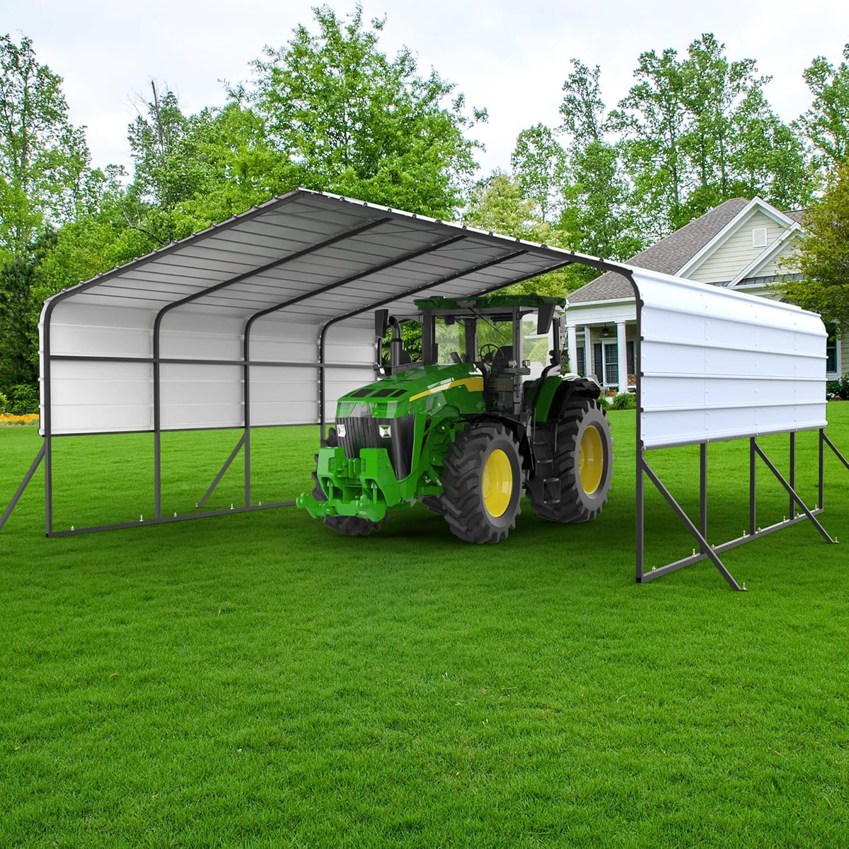 20x20 Metal Carports Heavy Duty for 2 Cars Garage,Car Tent Garage with Galvanized Metal Roof,Outdoor Garage Shelter for Car, SUV, Truck and Boats, Grey All Weather