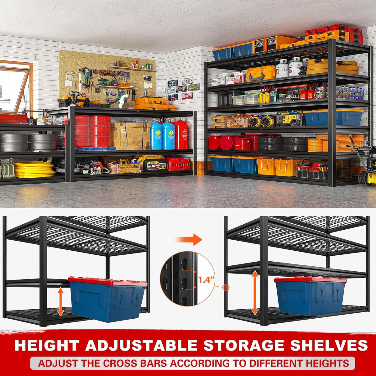 REIBII 3500LBS Garage Shelving, Adjustable Storage Shelves Heavy Duty, 6 Tier Heavy Duty Shelving, Metal Shelving Unit for Warehouse, Basement, Industrial, 55" W x 26" D x 84" H, Black, 3 Pack