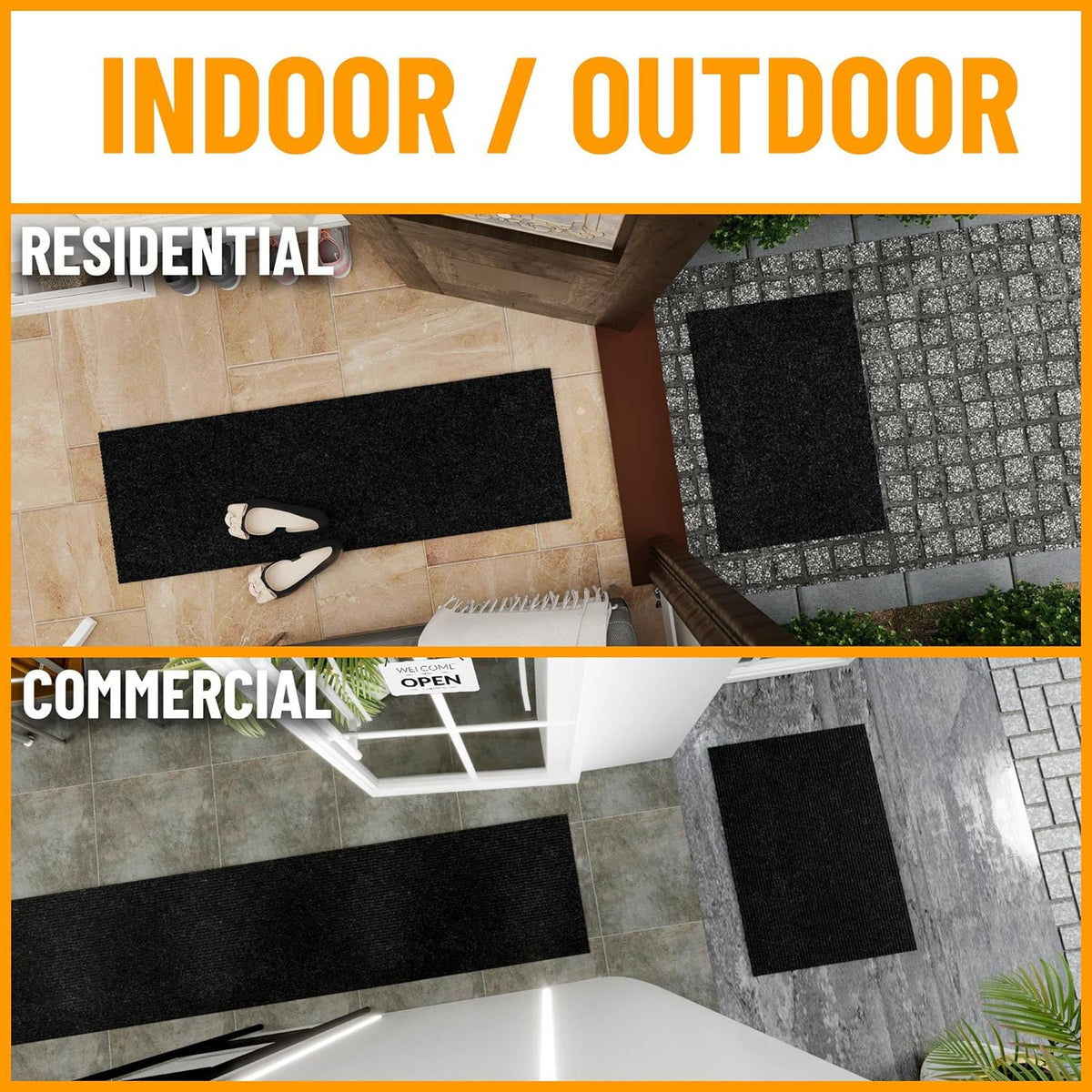 Ottomanson 2'7" x 21' Hallway Runner with Scraper Pile - Extra Durable Non-Slip Rug Mat for Indoor & Outdoor Use - Ideal for Kitchen, Entryway & Garage - High-Traffic Carpet, Black