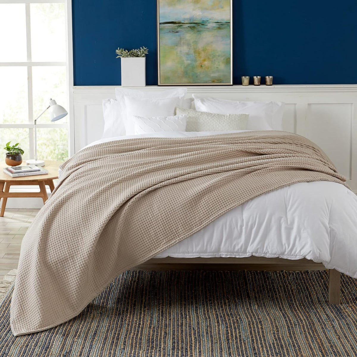 100% Cotton Waffle Weave Bed Blanket | Soft, Breathable, and Lightweight Blanket for All-Season | Perfect for Layering | Brielle Collection (King, Taupe)