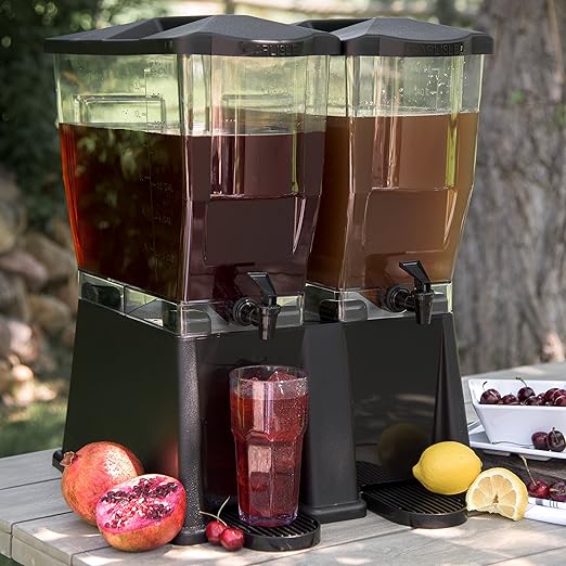 Carlisle FoodService Products Trimline Double Base Rectangular Beverage Dispensers with Spigot for Catering, Buffets, Restaurants, Polycarbonate (Pc), 2 x 3.5 Gallons, Black