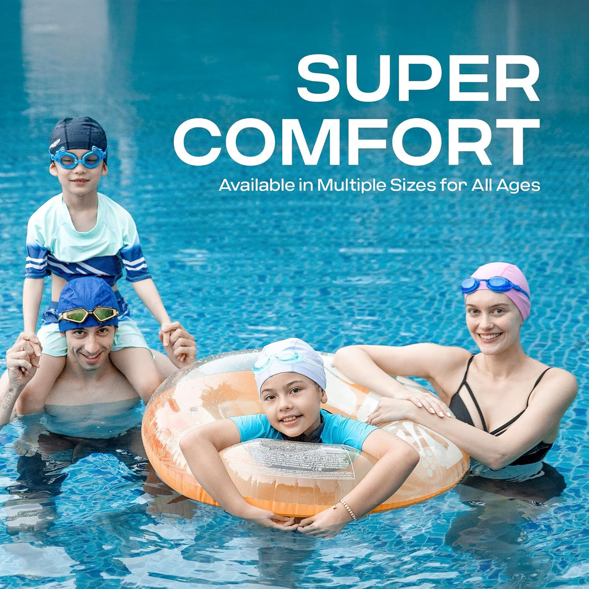 COOLMATE Fabric Swim Cap for Adult Women Men Kid 3 4 6 8 14 16, Silicone Water Resistant Layer, Cloth Swim Cap Gifts for Swimmers, Lightweight for Pool, Lap Swimming (1 pc)
