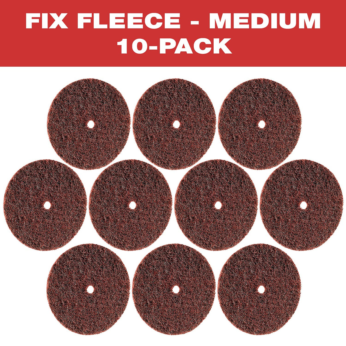 CS Unitec 80616 FIX Fleece (Nonwoven) Disc for The FIX Hook and Loop System, 4-1/2" Diameter, Medium (Red) (Pack of 10)