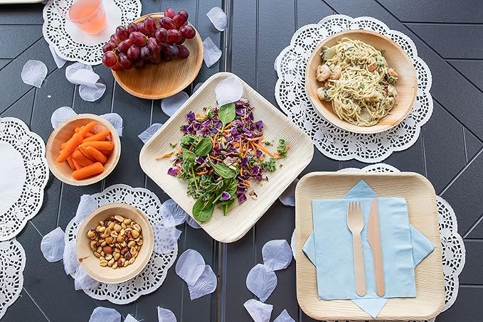 Raj Palm Leaf Plates Plates like Bamboo plates Disposable, Decorative Compostable Tableware for wedding, Lunch, Dinner, Birthday, Camping, Outdoor BBQ, Picnic (9.5"x50 7"x50 (100 Pack))