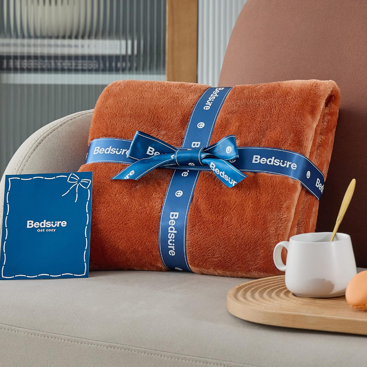 Bedsure Twin XL Fleece Blanket Dorm Bedding - Lightweight Soft Cozy Blankets for Bed, Sofa, Couch, Travel, Camping, Burnt Orange, 66"x90"