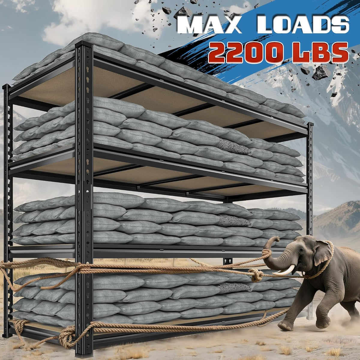 59.8" W Metal Shelving 59.8" H Storage Shelves 2200LBS Garage Shelving Adjustable Metal Shelves Heavy Duty Pantry Shelf for Basement Warehouse Garage Pantry 59.8" W x 24" D x 59.8" H
