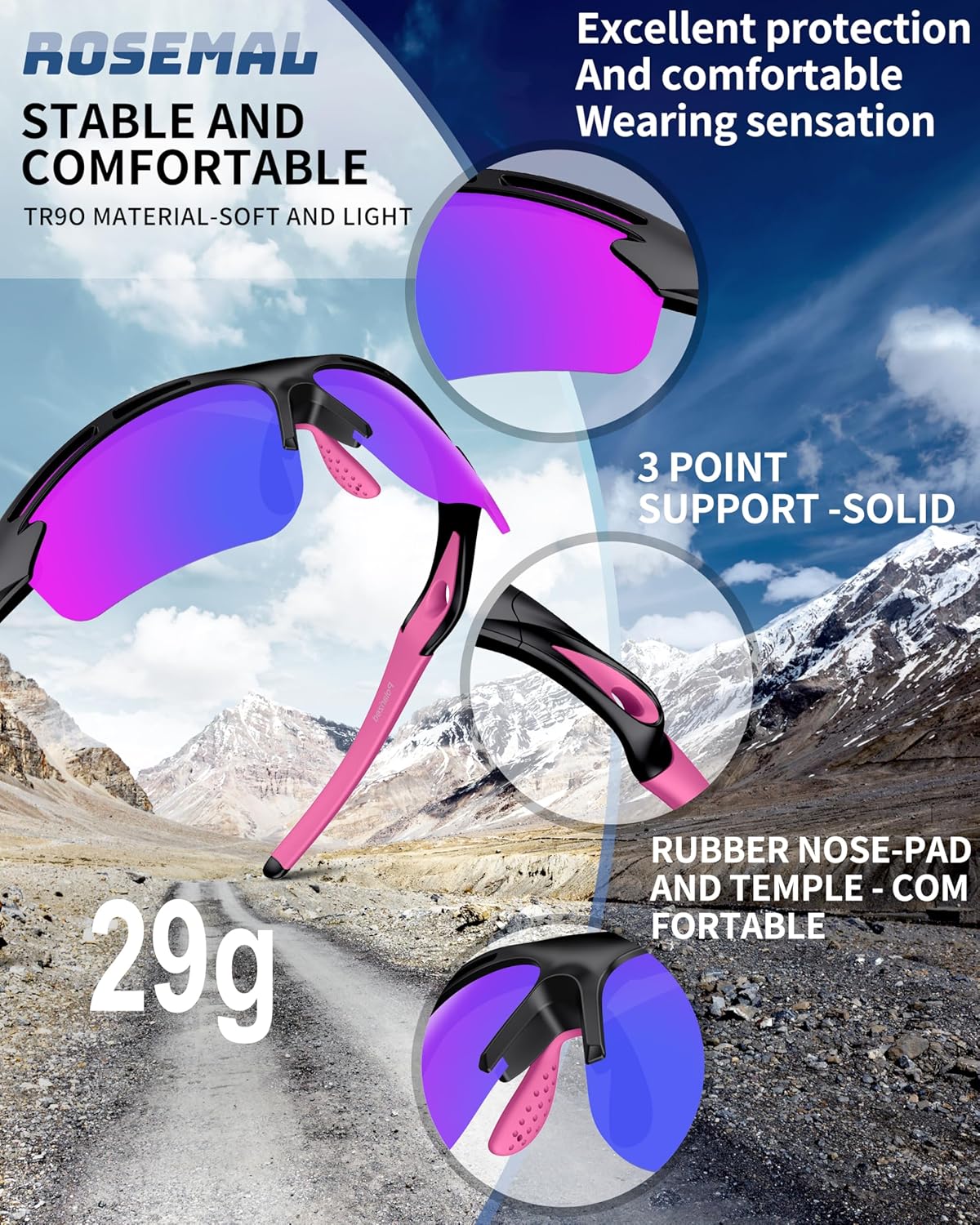 Polarized Sports Sunglasses for Men Women,UV400 Protection Sunglass for Running Cycling Fishing Hiking TR90