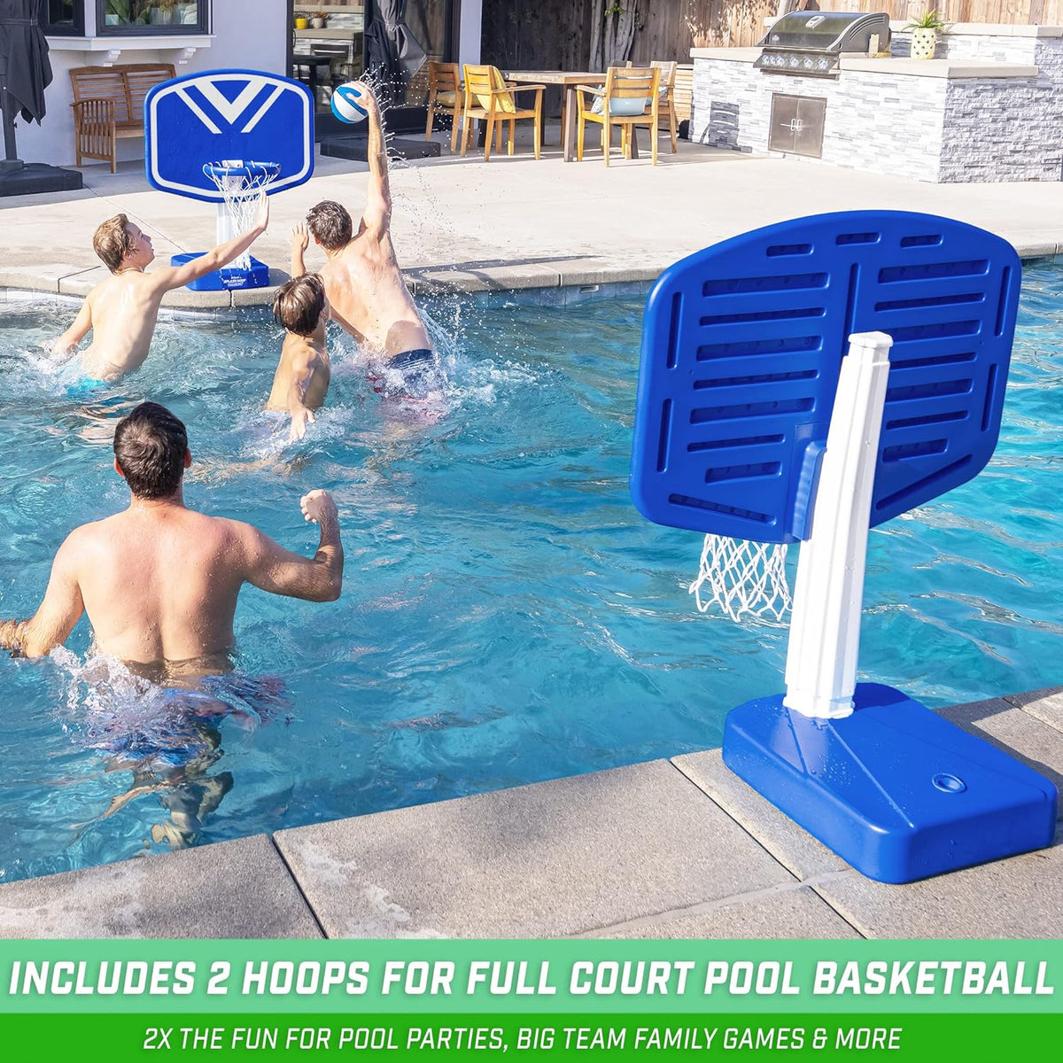 GoSports Splash Hoop 2-in-1 Full Court Pool Basketball & Volleyball Game Set