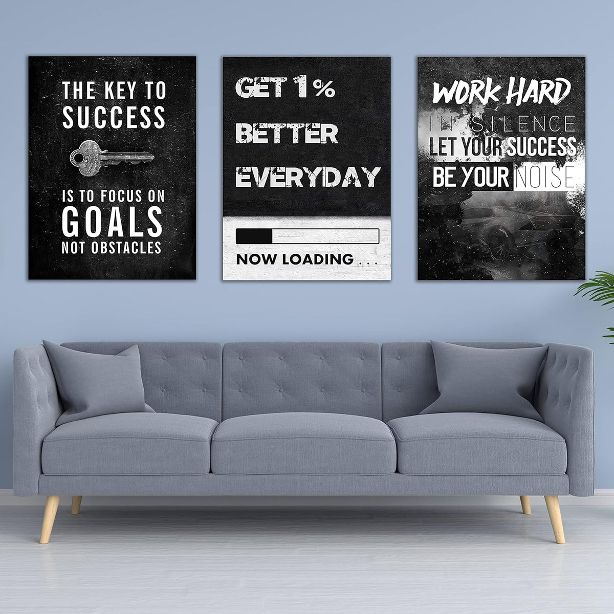 Yetaryy Motivational Poster Inspirational Wall Art 3 Pieces Canvas Painting Lion Artwork for Living Room Office Modern Home Decor Prints Pictures Wall Decor Framed Ready to Hang [48''Wx 24''H]