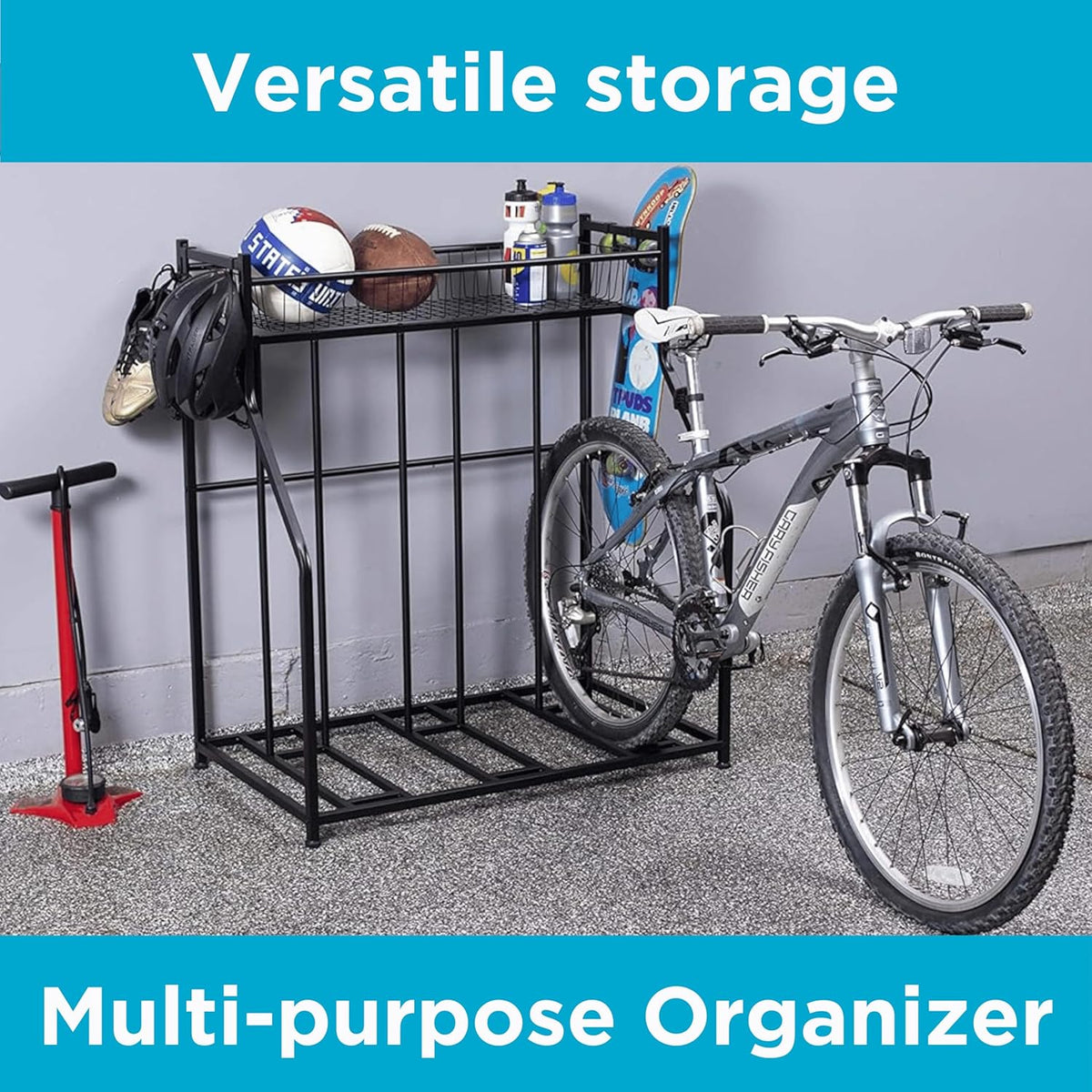 BIRDROCK HOME Bike Rack Garage Storage Floor Stand - Freestanding Organizer for Outdoor Yard - Upright Wall Mount for Scooters, Rakes, Motorcycles, Hoverboards, Gloves - Holds 3 Bicycle - Black
