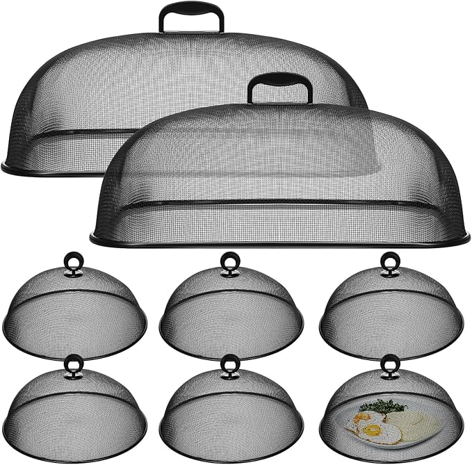 Hicarer Metal Mesh Screen Food Cover for Outdoors Set Including Extra Large 18.5 in Mesh Food Tents for Outdoor Pcs 11 in Large Dome Picnic Covers(Black)