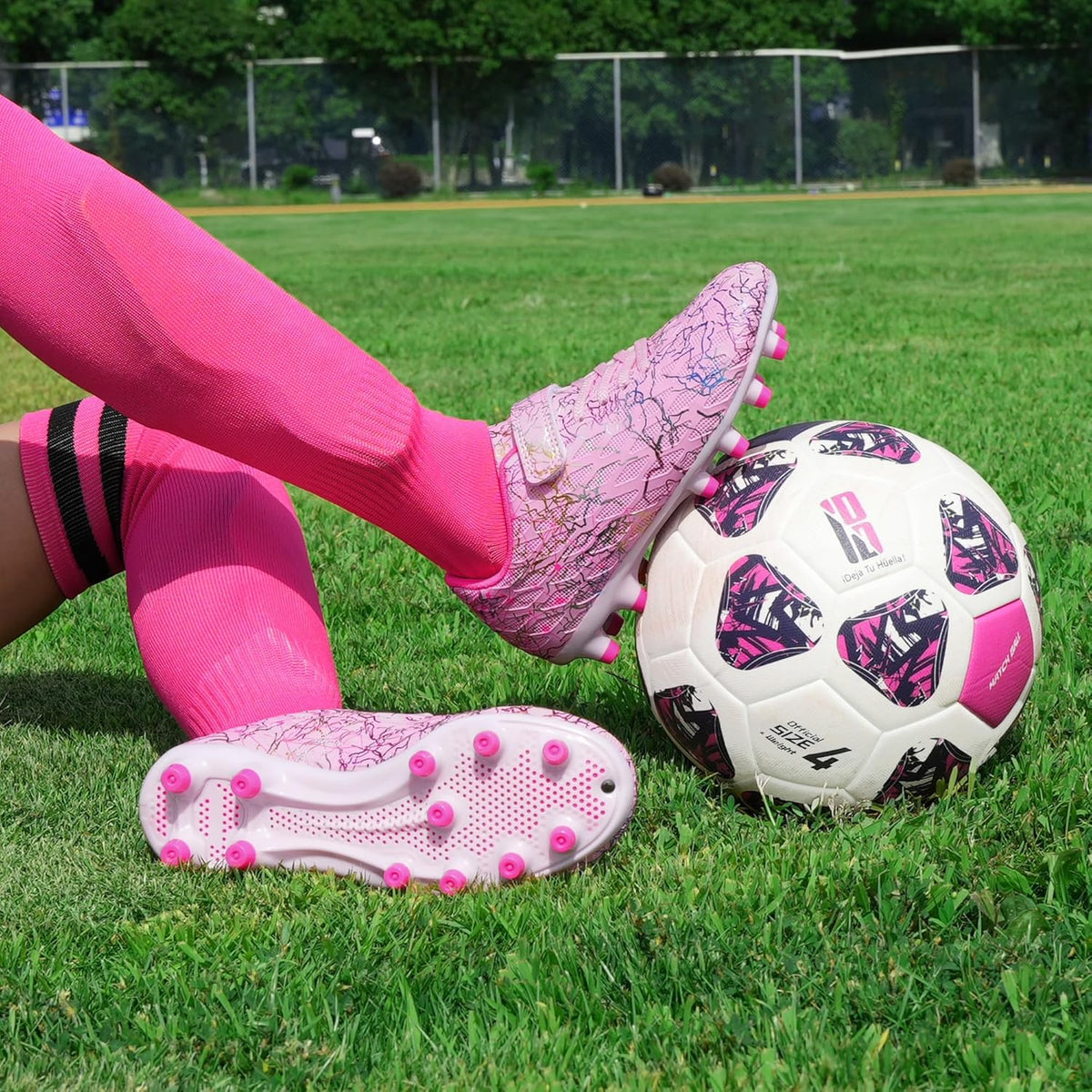 brooman Kids Firm Ground Soccer Cleats Girls Football Cleats with Shin Guards and Soccer Socks