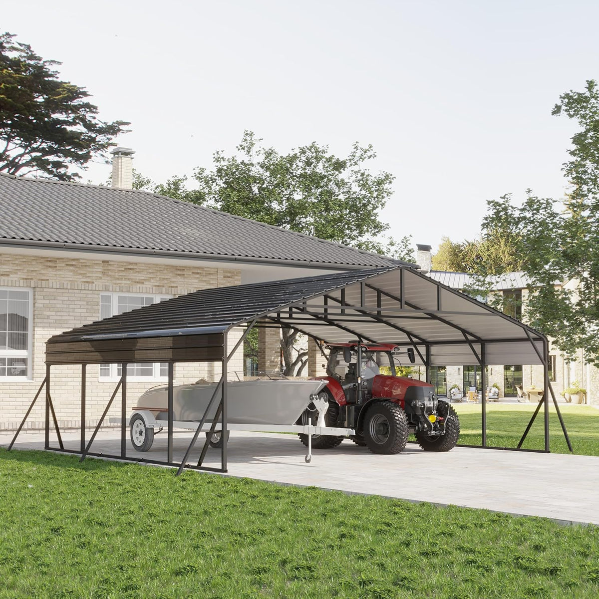 20x20 FT Metal Carport, Garage with Updated Frame Structure, Galvanized Steel Roof and Enhanced Base Canopy, Metal Garage Car Shelter Shade for Car, Boats and Truck