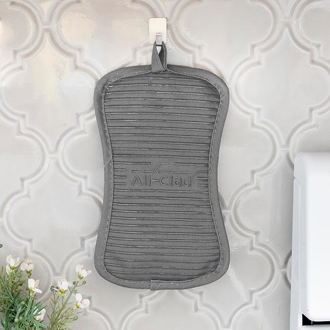 All-Clad Premium Pot Holder & Hot Pad: Heat Resistant to 500 Degrees - 100% Cotton, 10"x6.25" Hot Pad for Kitchen and Barbeque, 4-Pack, Pewter