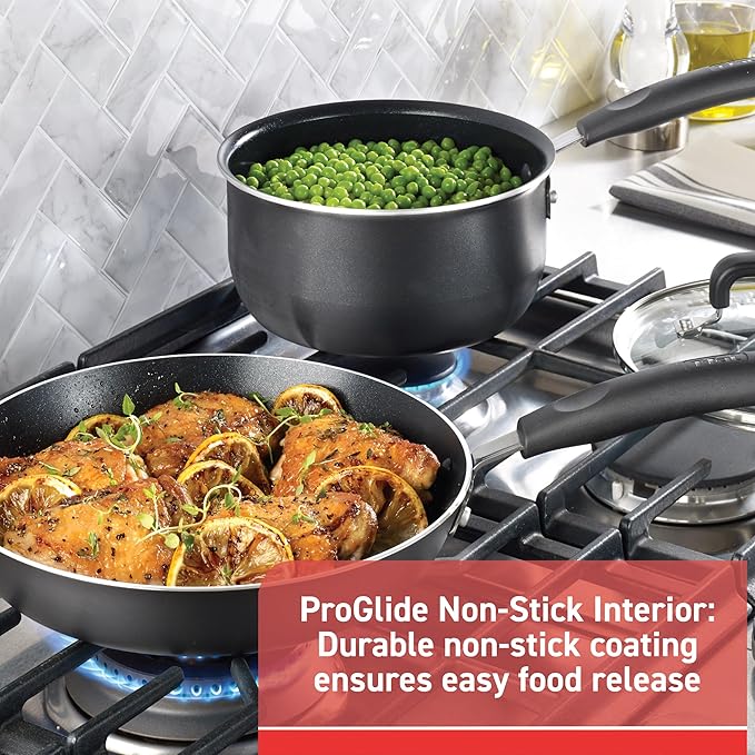 T-fal 20 piece set of Signature Nonstick Cookware with Ice Force German Stainless Steel Kitchen Knife Set and Wood Block