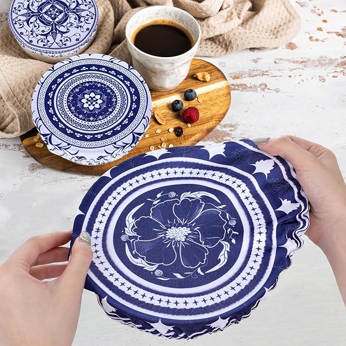 5 Pieces Bowl Covers Reusable, 5 Multi-Size Elastic Cloth Fabric Bowl Covers for Bread Proofing Stretch Food Covers Washable for Food Fruits Leftover (Blue)