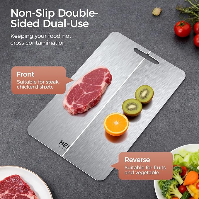 Titanium Cutting Board Set of 3, 100% Pure Titanium Cutting Boards for Kitchen, Non-Toxic, Double-Sided Chopping Boards for Raw & Cooked Food, Handles Included, Dishwasher Safe(16” x 10”)