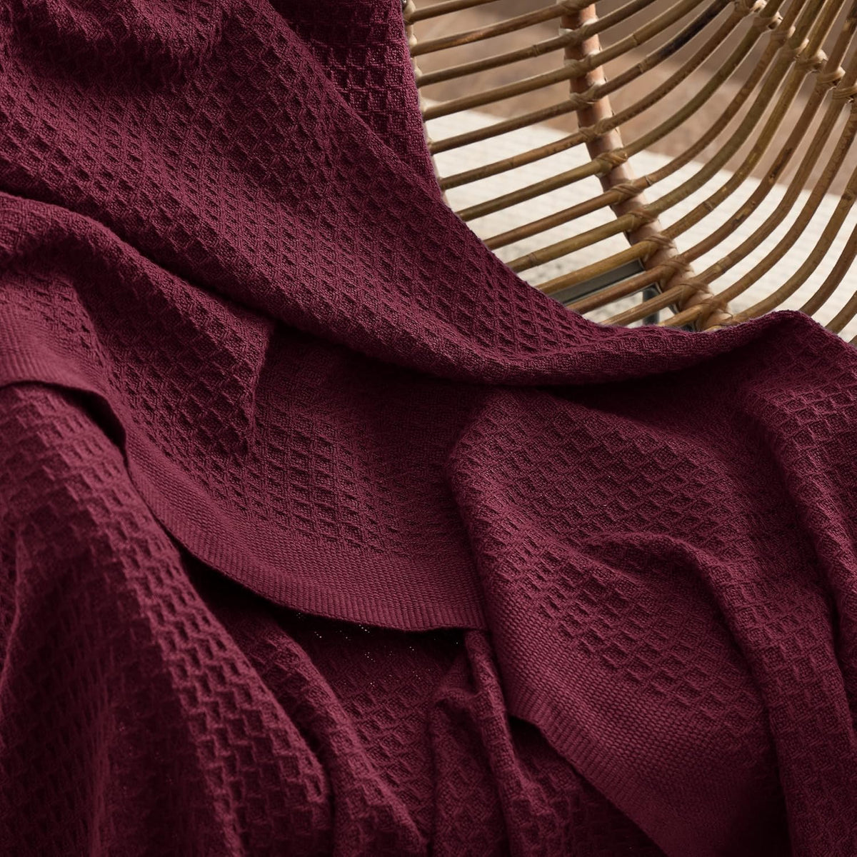 Bedsure 100% Cotton Blanket Twin XL Size for College Dorm - Breathable and Soft, Waffle Weave Twin Blanket for Summer, Dorm Room Essentials, Red, 66x90 inches