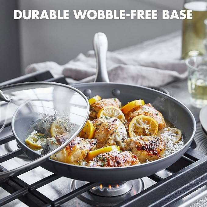 GreenPan Lima Hard Anodized 12" Frying Pan Skillet with Lid, Ceramic Nonstick, PFAS-Free Nontoxic Pots and Pans, Oven & Broiler Safe, Stainless Steel Handle, Cookware for Eggs & Omelet, Gray