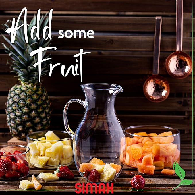 Simax Glass Pitcher With Spout, 1.5 Quart Borosilicate Glass Pitchers With Handle, Made in Europe Glass Water, Cocktail, Margarita, Sangria Pitcher