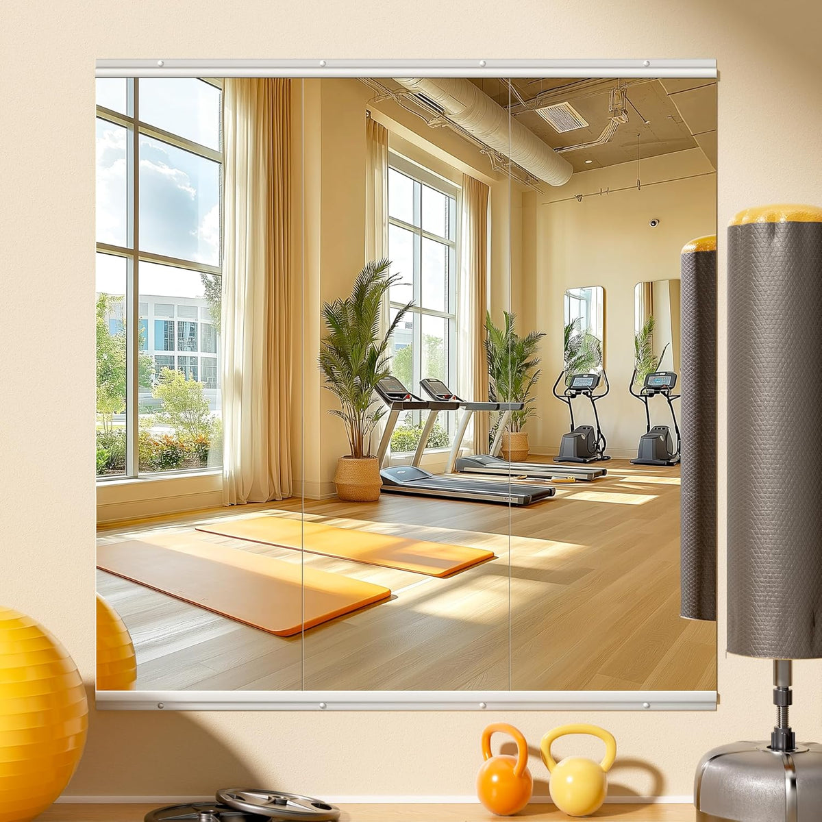 Hasipu Home Gym Mirror 51" L x 17" W - 3PCS Large Full Body Mirror for Yoga, Wall-Mounted Mirrors for Fitness, Garage, Dance Studio, 0.16in Tempered Glass Frameless