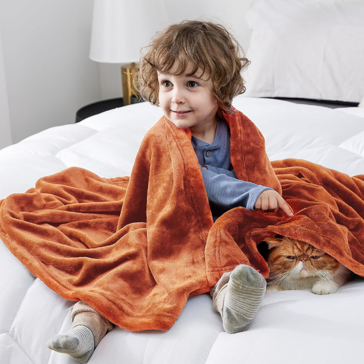 Bedsure Bedding Fleece Blanket for Girls and Boys - Soft Cozy Cute Small Throw Blankets for Travel, 43x55 Inches, Burnt Orange
