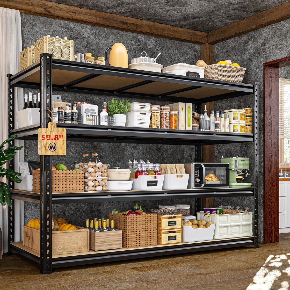 59.8" W Metal Shelving 59.8" H Storage Shelves 2200LBS Garage Shelving Adjustable Metal Shelves Heavy Duty Pantry Shelf for Basement Warehouse Garage Pantry 59.8" W x 24" D x 59.8" H
