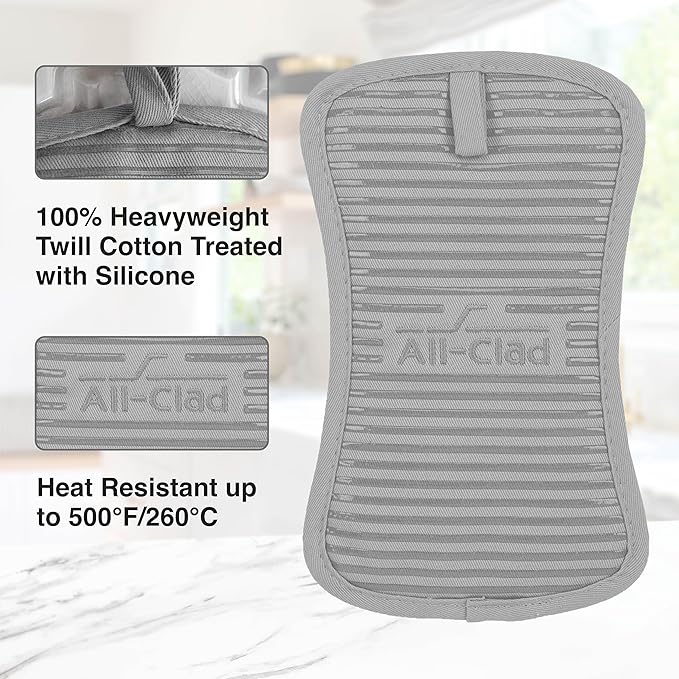 All-Clad Premium Pot Holder & Hot Pad: Heat Resistant to 500 Degrees - 100% Cotton, 10"x6.25" Hot Pad for Kitchen and Barbeque, (1-Pack), Titanium