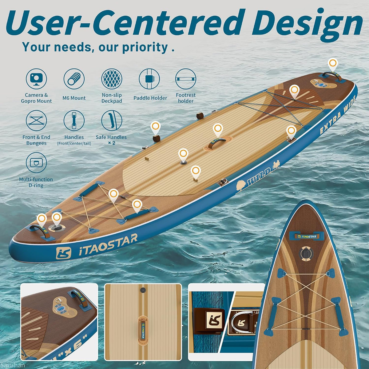 Wild 11'×36"/11'6"×34"/12'6"×33" Inflatable Paddle Board with Seat, One-Stop Premium SUP Board Gears, Tailored 5 Fins, Stable Inflatable Stand Up Paddle Boards for Youth/Adults of All Levels