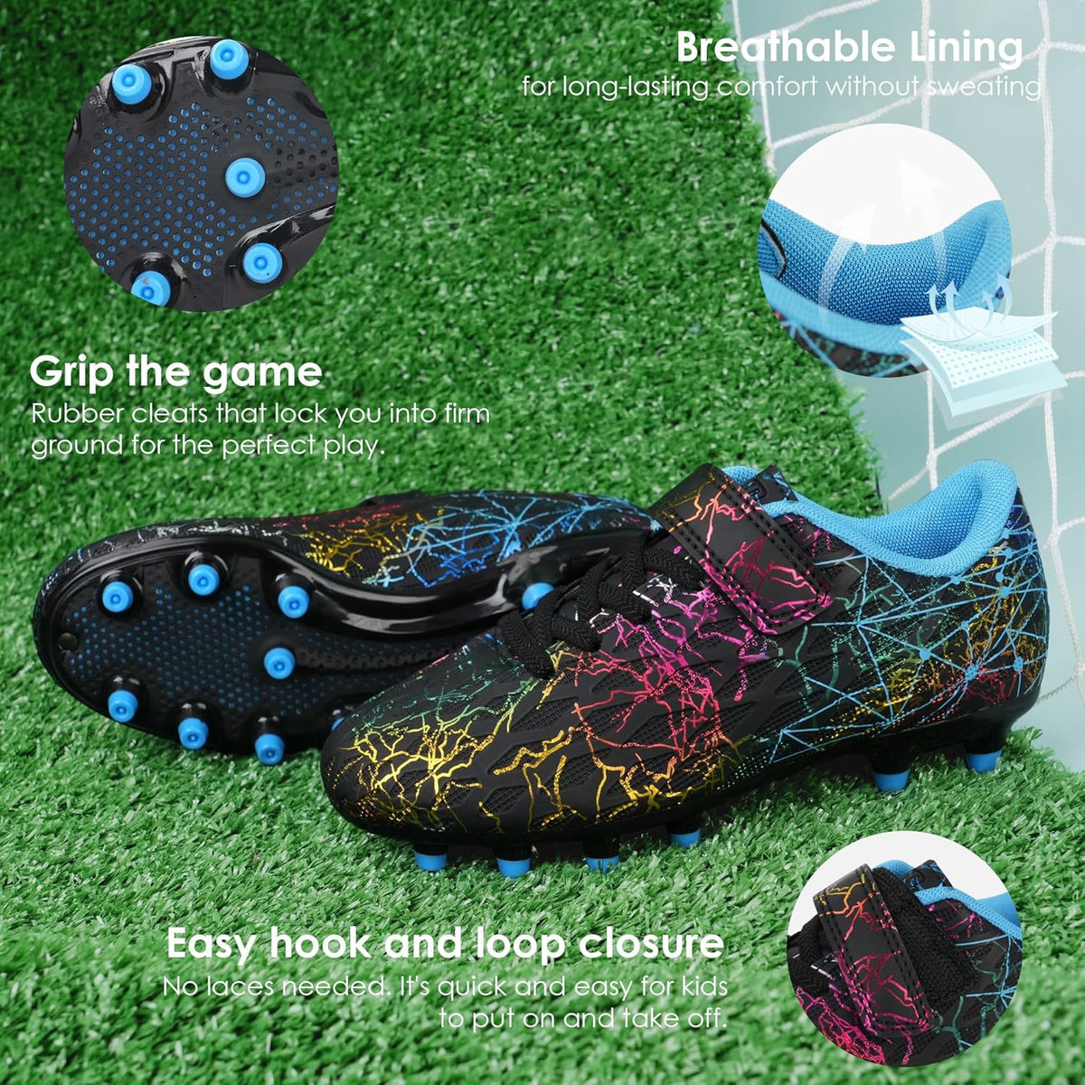 brooman Kids Firm Ground Soccer Cleats Girls Football Cleats with Shin Guards and Soccer Socks