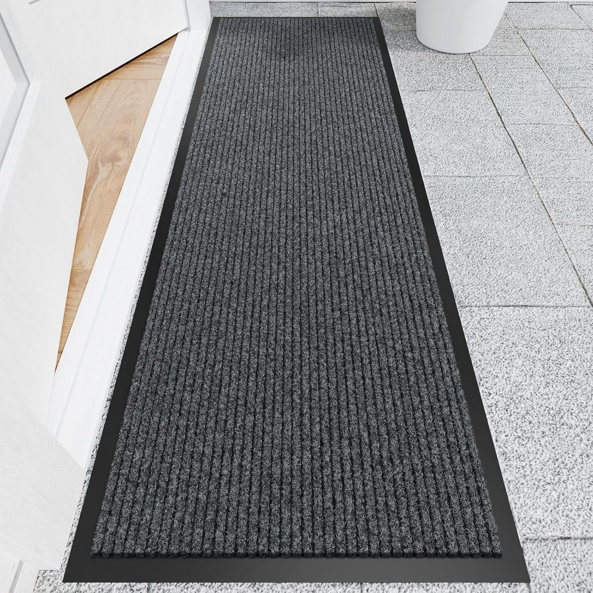 Front Door Mat, 2' x 6' Heavy Duty Indoor Outdoor Welcome Mat for Entryway, Commercial Entrance, Low Profile, Non-Slip, Durable Rubber Backing for Patio, Home