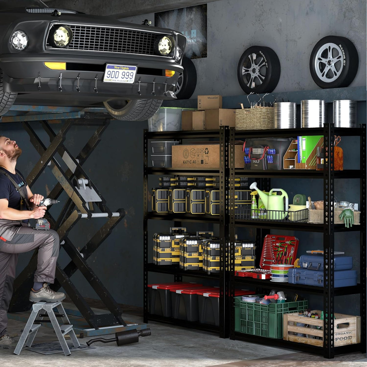 5 Tire Storage Shelving Heavy Duty Garage Shelves 2000LBS Load Bearing, Full Metal Shelving Units, Durable Construction, Adjustable Shelves, Easy Assembly, 36''W x 16''D x 72''H