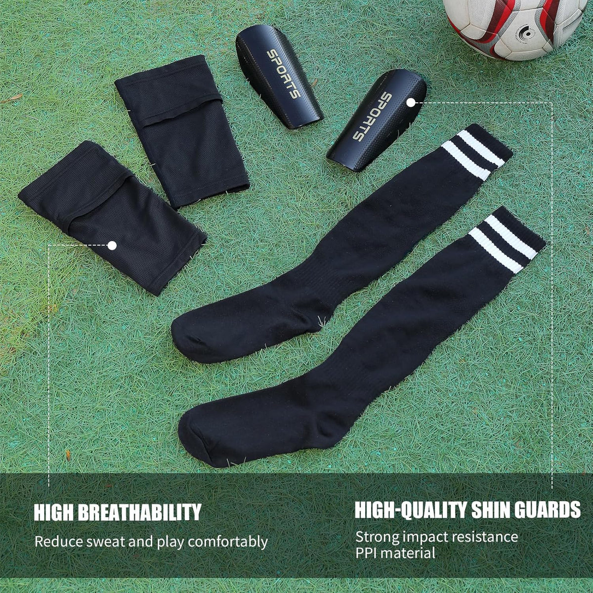 Soccer Shin Guards for Kids Youth Adults - Shin Pads and Sleeves Set with Optimized Insert Pocket for Boys Girls Men Women for Football Games - Protective Soccer Equipment(3 in 1)