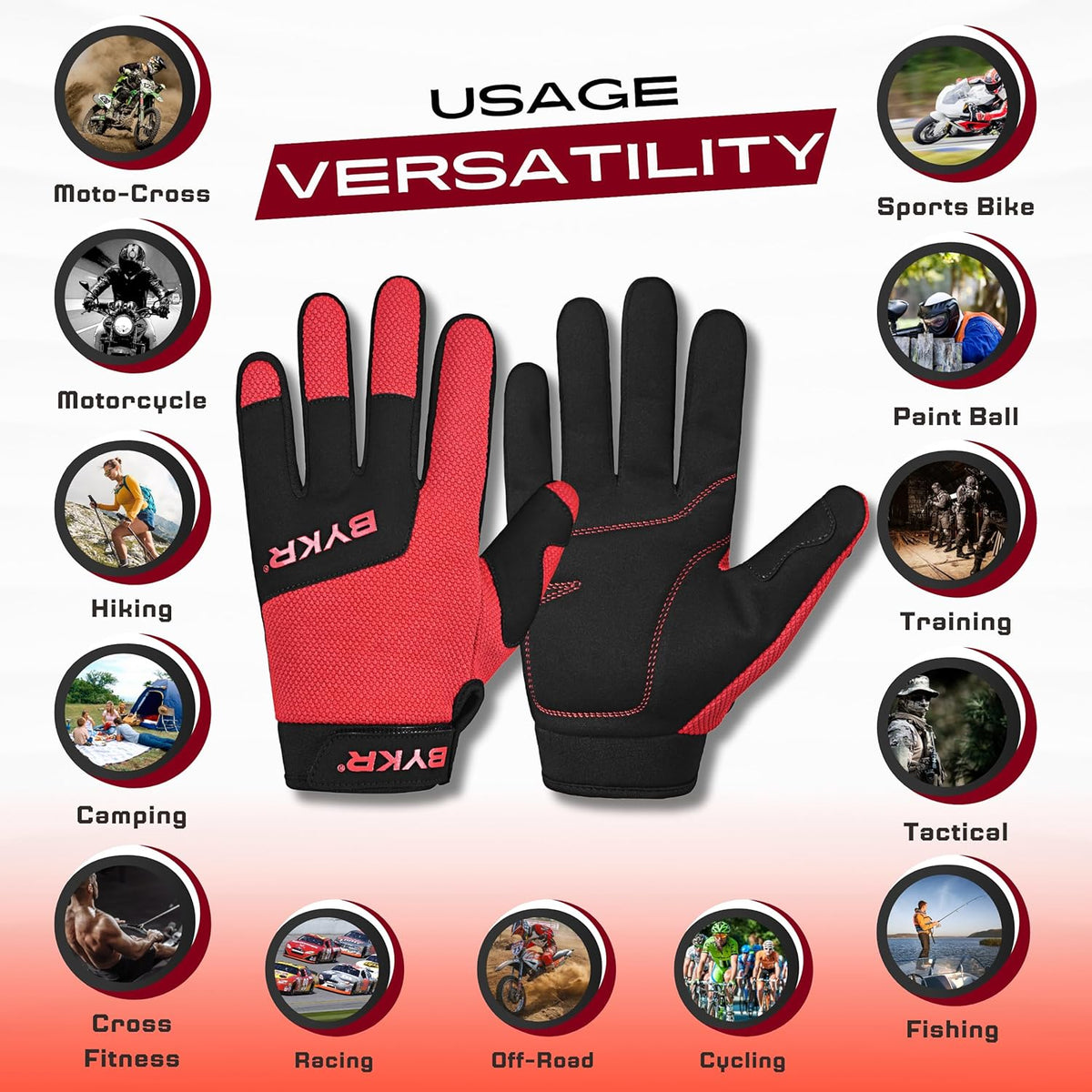BYKR All-Weather Motorcycle Gloves for Men & Women – Protection for Dirt Bike, BMX, MX, and ATV Riding