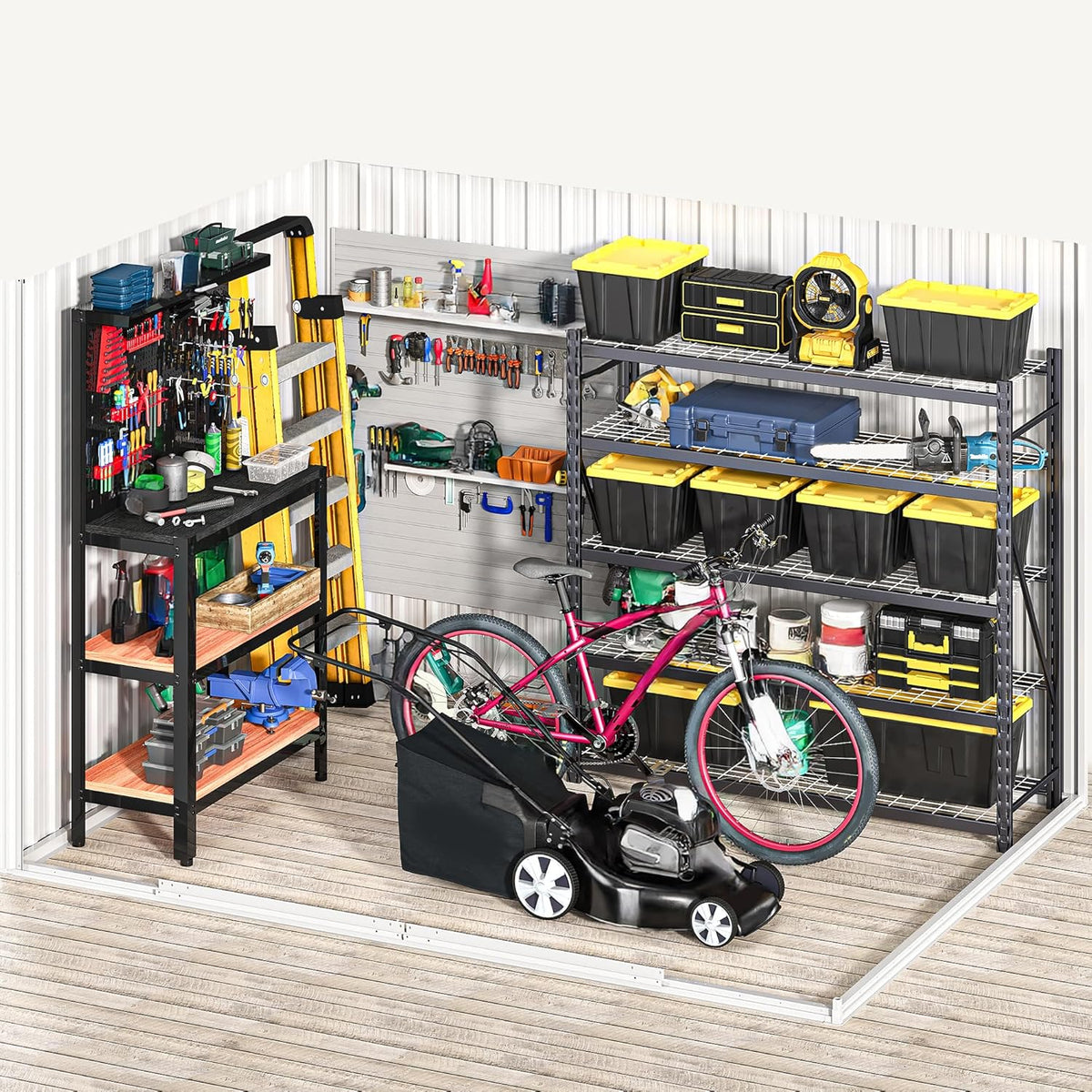 DWVO 8x6FT Outdoor Storage Shelter, Roomy Steel Tool Shed with Secure Entrances & Air Circulation for Patio, Lawn, and Backyard, Ideal for Storing Garden Gear, Lawn Tools, and Bikes, White