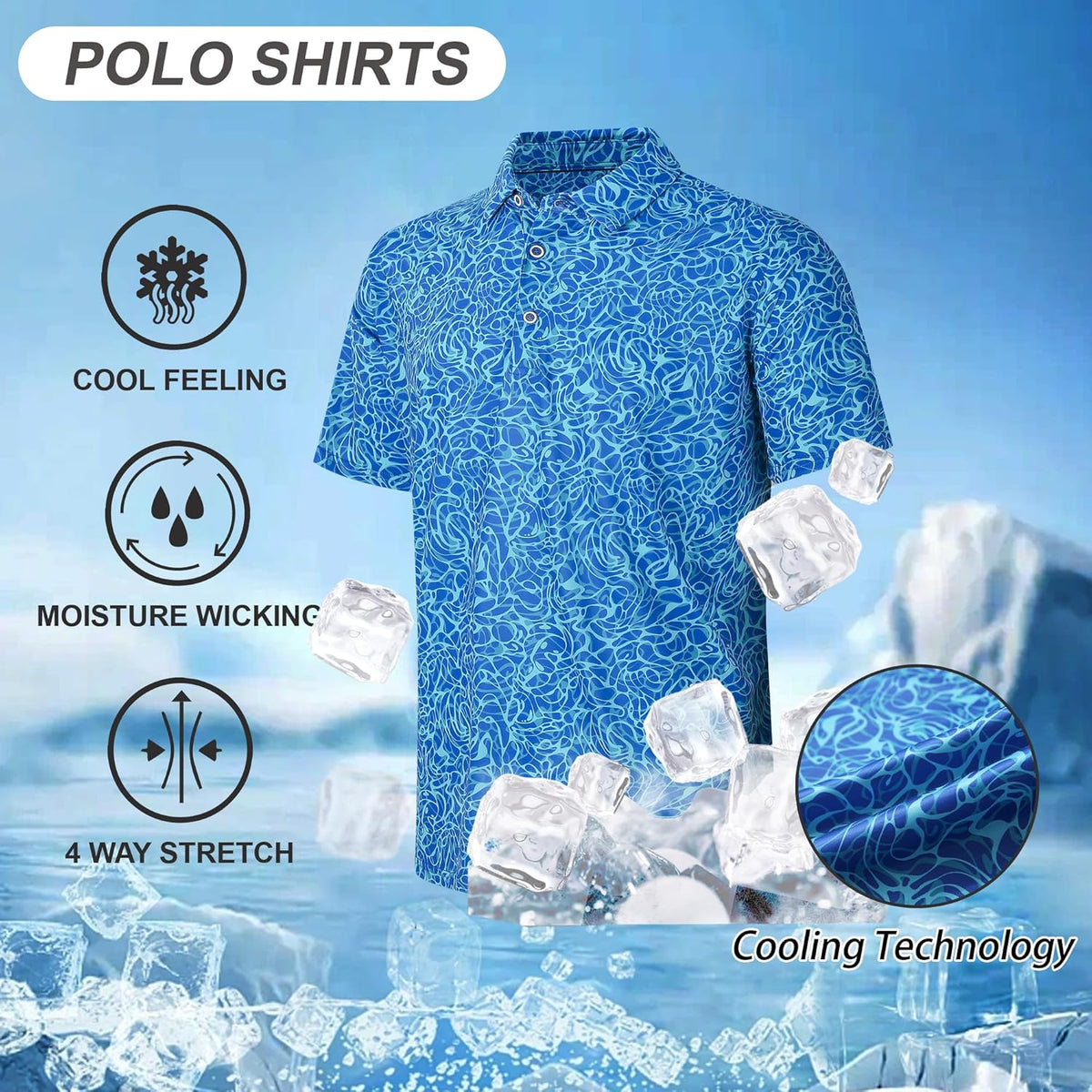 Esabel.C Golf Shirts for Men Dry Fit Performance Short Sleeve Print Moisture Wicking Collared Shirt