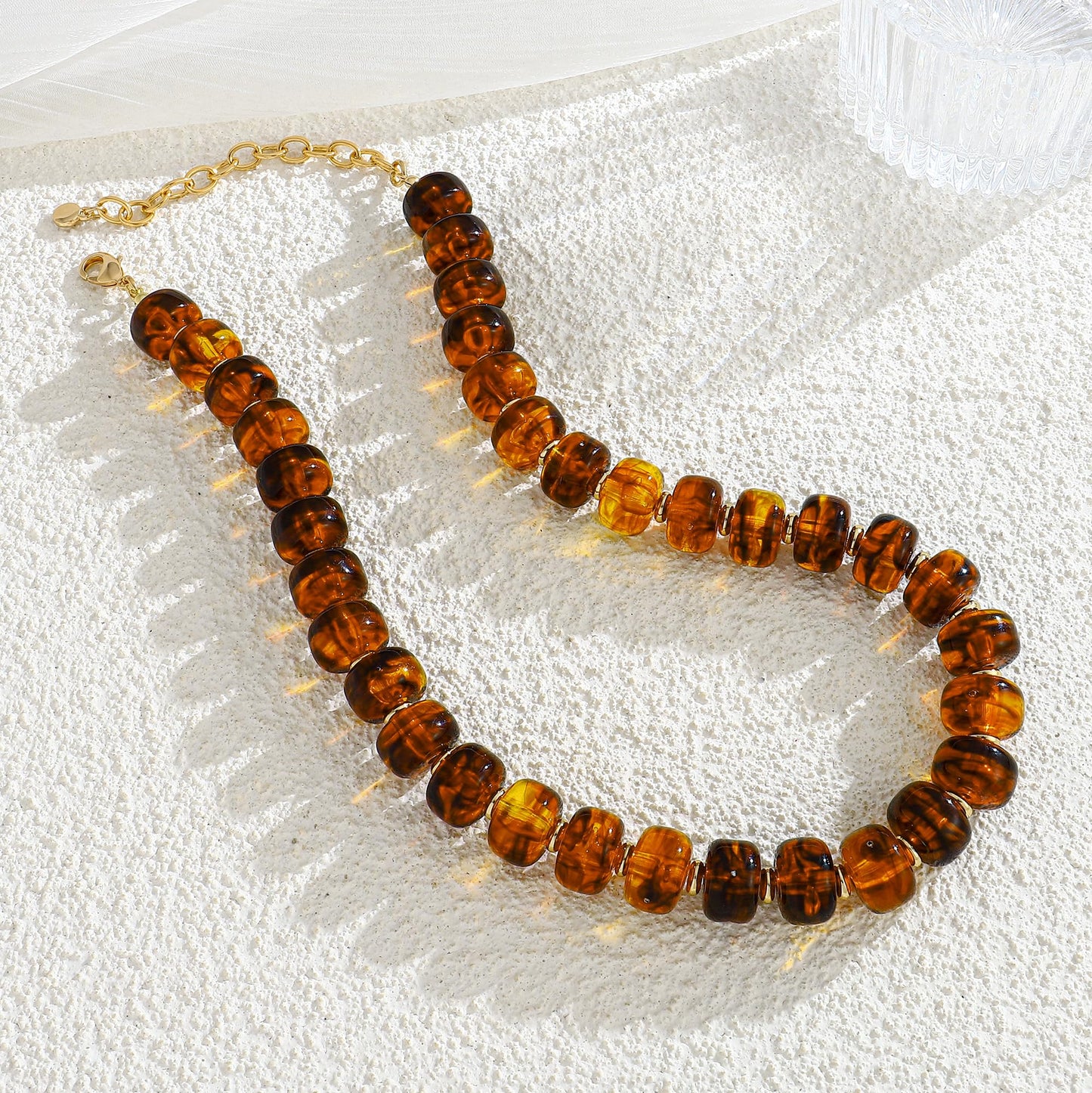 WOWORAMA Vintage Brown Beaded Necklace for Women Chunky Resin Beads Necklaces Statement Chunky Choker Necklace Trendy Boho Jewelry