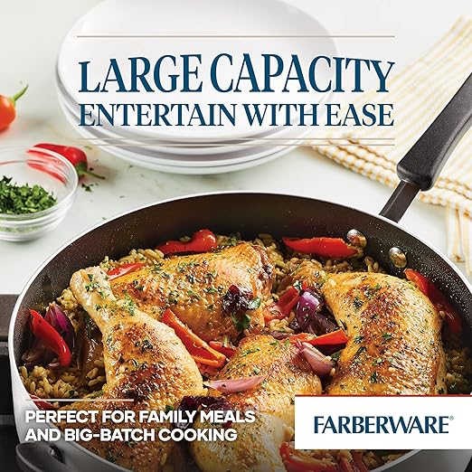 Farberware Cookstart DiamondMax Nonstick Jumbo Cooker with Lid and Helper Handle, Dishwasher Safe, 6 Quart - Silver